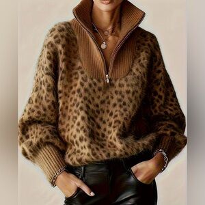 Spring 2026 Leopard Print Brown Sweater
